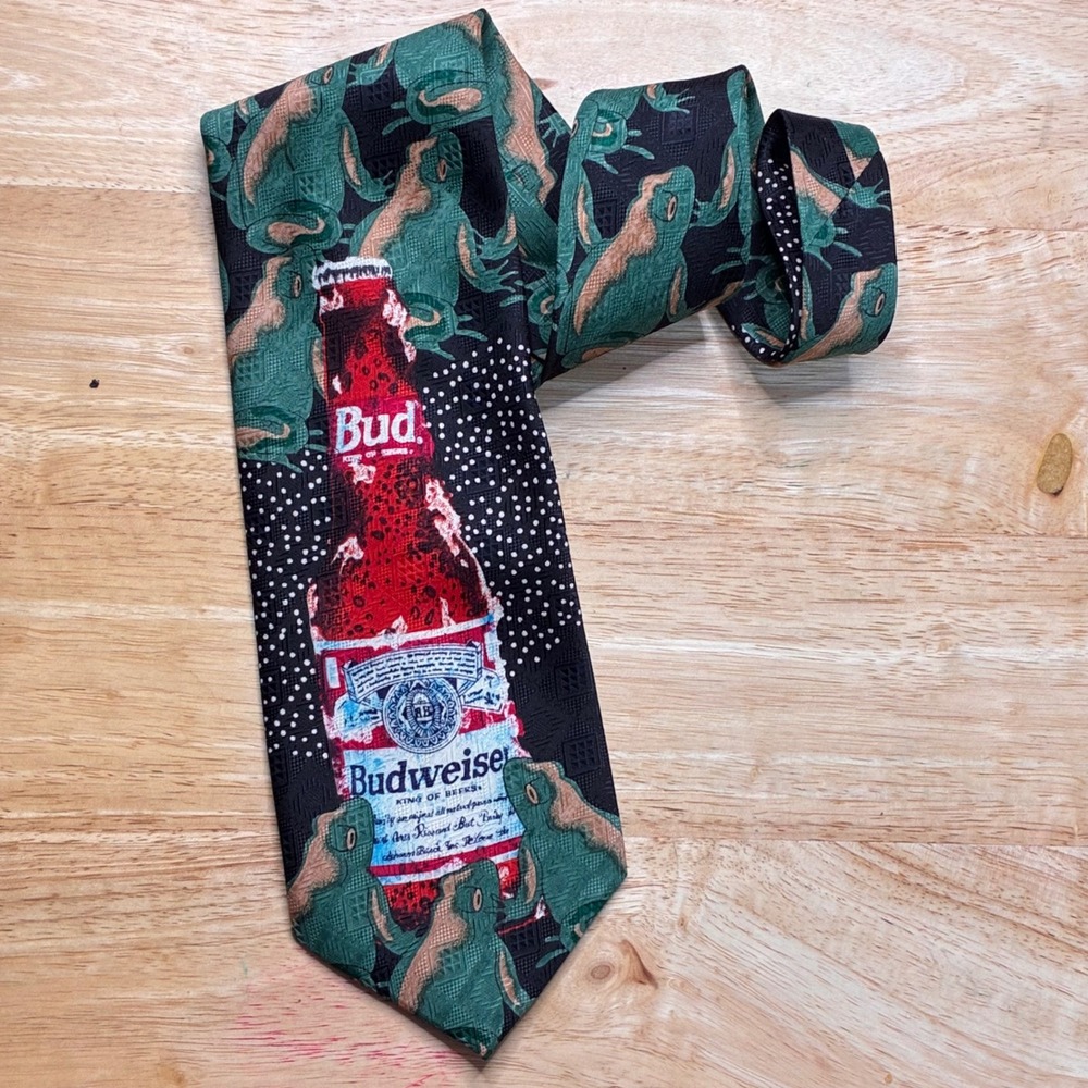 Budweiser Necktie Mens OS Black New 1995 Frogs Beer Bottle Novelty Vintage